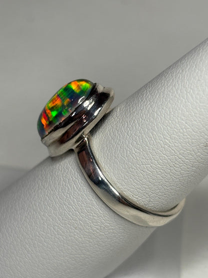 Synthetic Opal Triplet Bezel Set Solitaire Ring in Sterling Silver size 7 - NewLifeJewelryVault