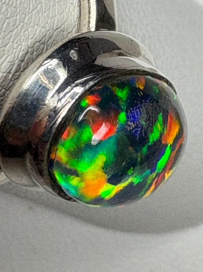 Synthetic Opal Triplet Bezel Set Solitaire Ring in Sterling Silver size 7 - NewLifeJewelryVault