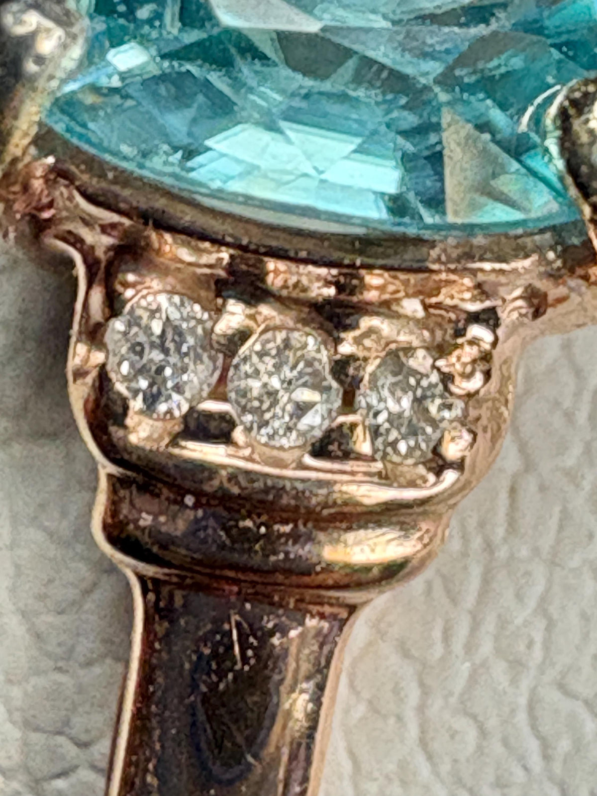 Natural Blue Zircon and Diamond Ring Solid 10k Rose Gold size 9 - NewLifeJewelryVault