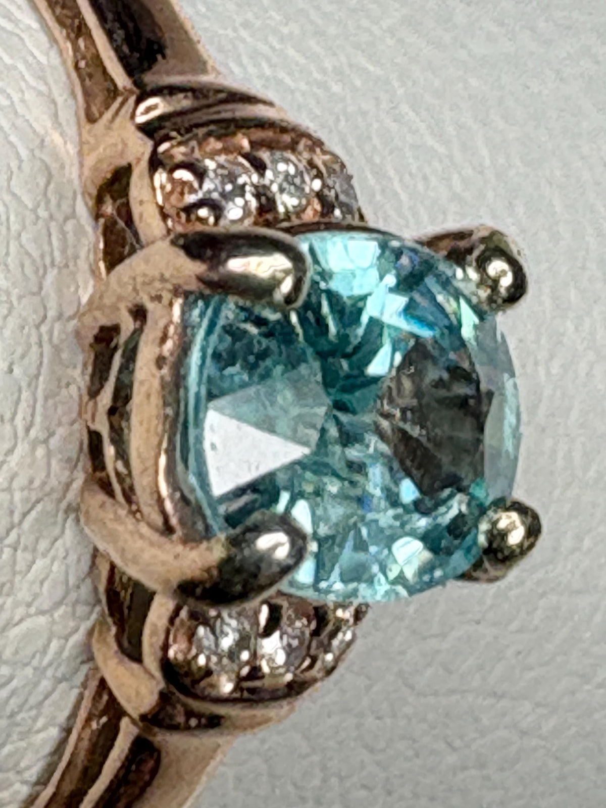 Natural Blue Zircon and Diamond Ring Solid 10k Rose Gold size 9 - NewLifeJewelryVault