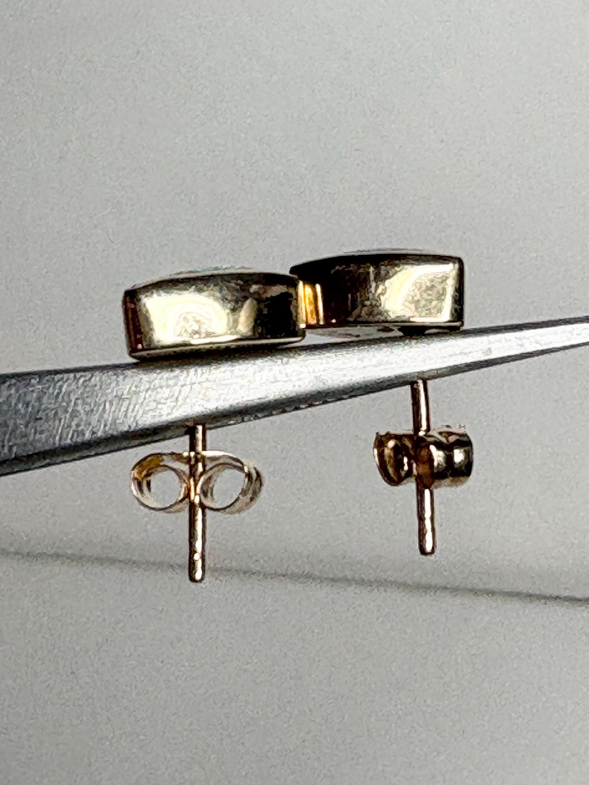 Australian Opal Bezel Set Triangular Stud Earrings in Solid 14k Gold 6mm - NewLifeJewelryVault