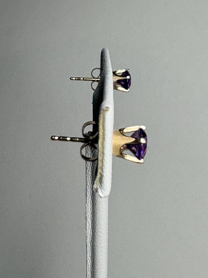 Amethyst Solitaire Stud Earrings Solid 14k Gold 5mm - NewLifeJewelryVault
