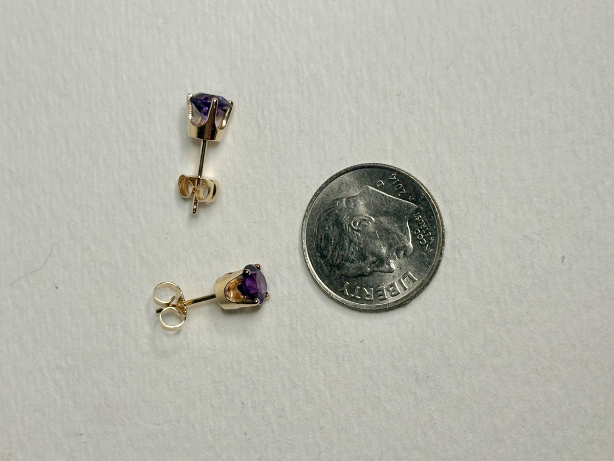 Amethyst Solitaire Stud Earrings Solid 14k Gold 5mm - NewLifeJewelryVault