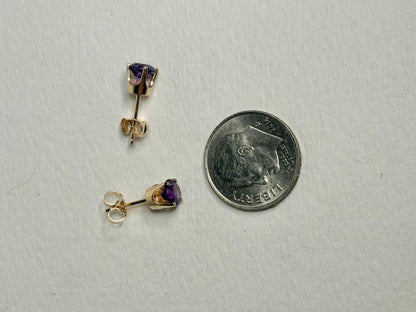 Amethyst Solitaire Stud Earrings Solid 14k Gold 5mm - NewLifeJewelryVault
