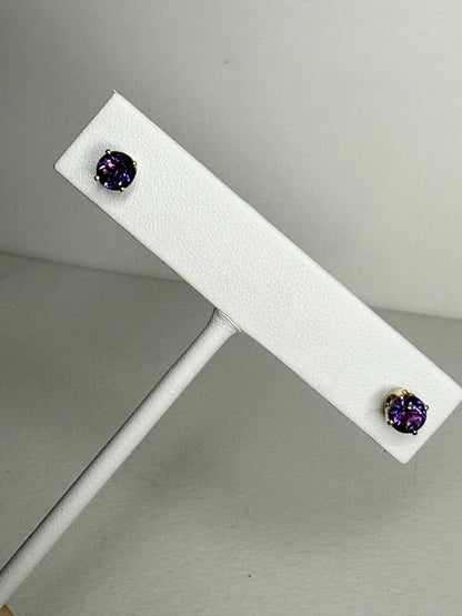 Amethyst Solitaire Stud Earrings Solid 14k Gold 5mm - NewLifeJewelryVault