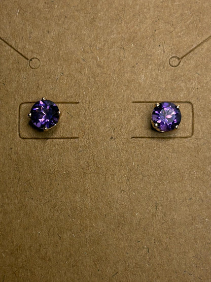 Amethyst Solitaire Stud Earrings Solid 14k Gold 5mm - NewLifeJewelryVault