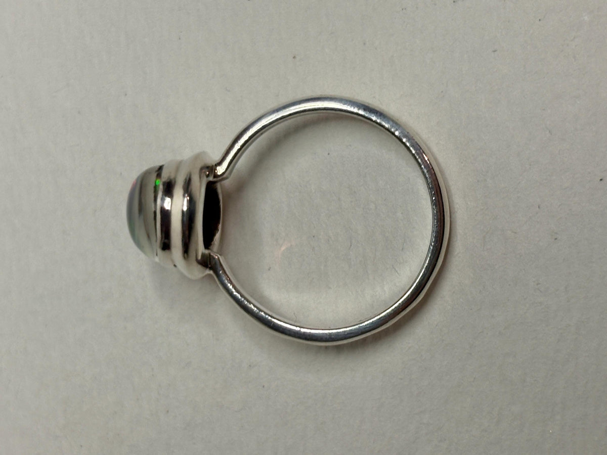 Synthetic Opal Triplet Bezel Set Solitaire Ring in Sterling Silver size 7 - NewLifeJewelryVault