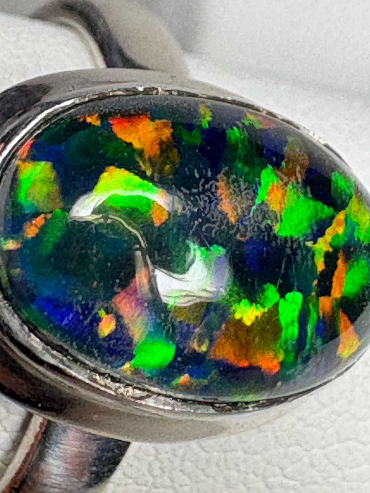 Synthetic Opal Triplet Bezel Set Solitaire Ring in Sterling Silver size 7 - NewLifeJewelryVault