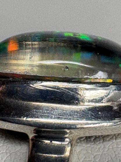 Synthetic Opal Triplet Bezel Set Solitaire Ring in Sterling Silver size 7 - NewLifeJewelryVault