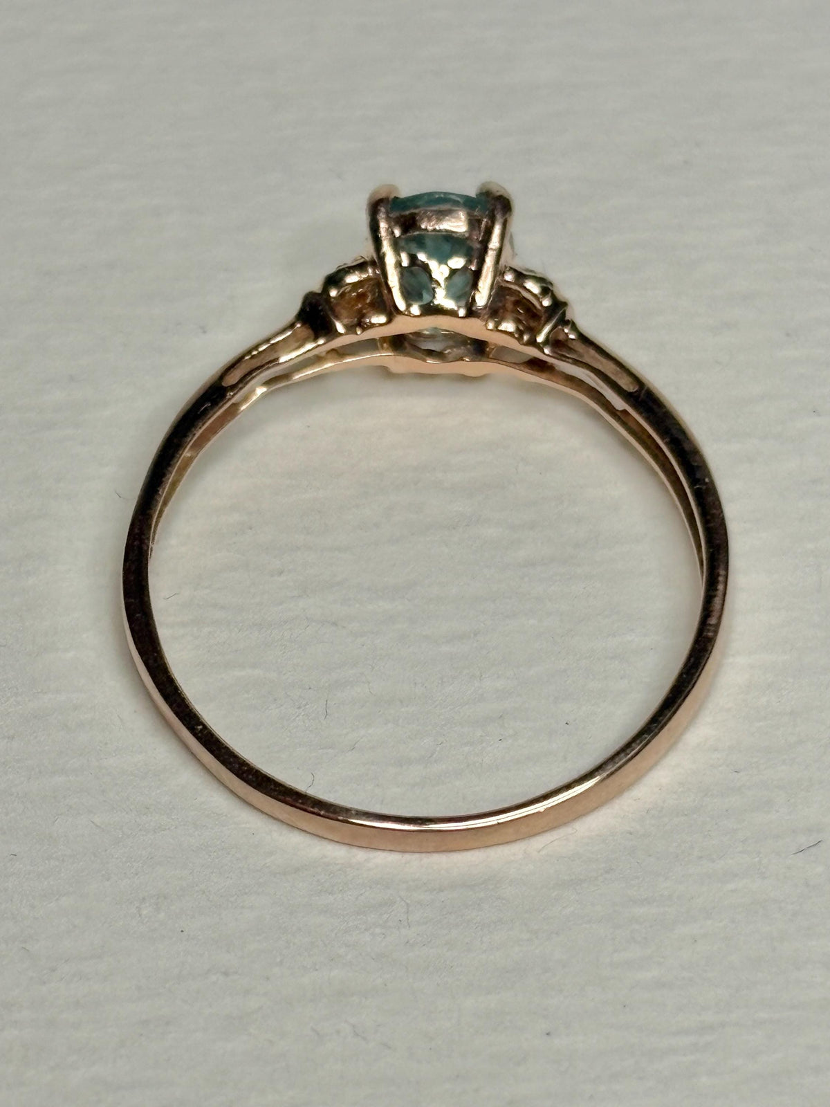 Natural Blue Zircon and Diamond Ring Solid 10k Rose Gold size 9 - NewLifeJewelryVault