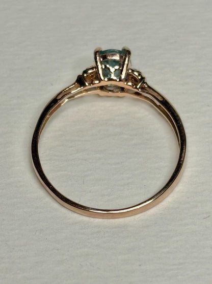 Natural Blue Zircon and Diamond Ring Solid 10k Rose Gold size 9 - NewLifeJewelryVault
