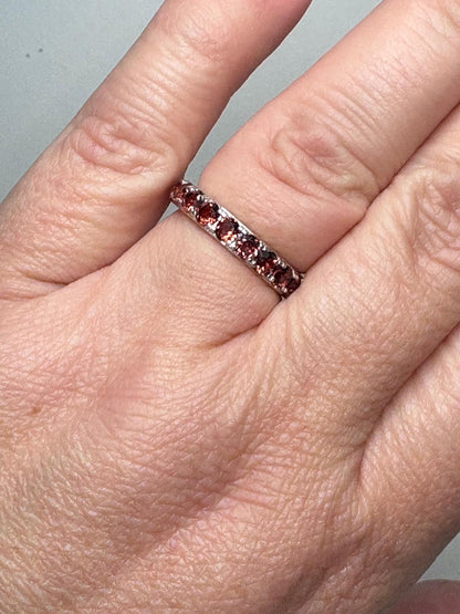 Garnet Full Eternity Band Ring in Sterling Silver size 6 - NewLifeJewelryVault