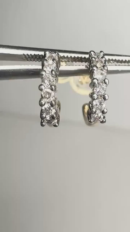 Tiny Partial Stud Hoop Natural Diamond Earrings in Solid 14k Gold .30ctw 10mm