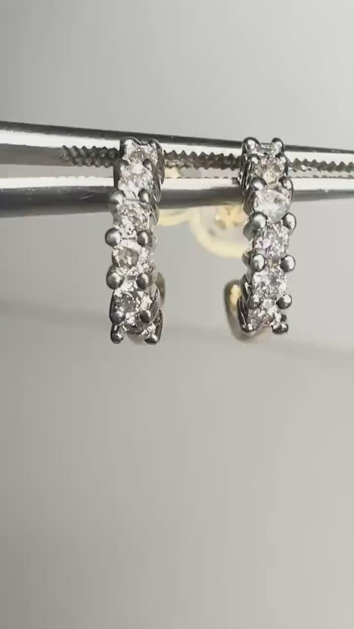 Tiny Partial Stud Hoop Natural Diamond Earrings in Solid 14k Gold .30ctw 10mm
