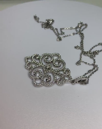 Beautiful pave swirl pendant necklace rhodium over solid sterling silver