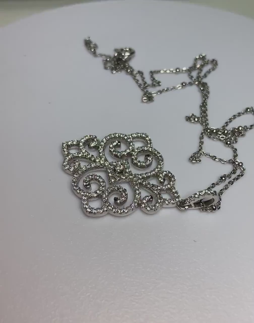 Beautiful pave swirl pendant necklace rhodium over solid sterling silver