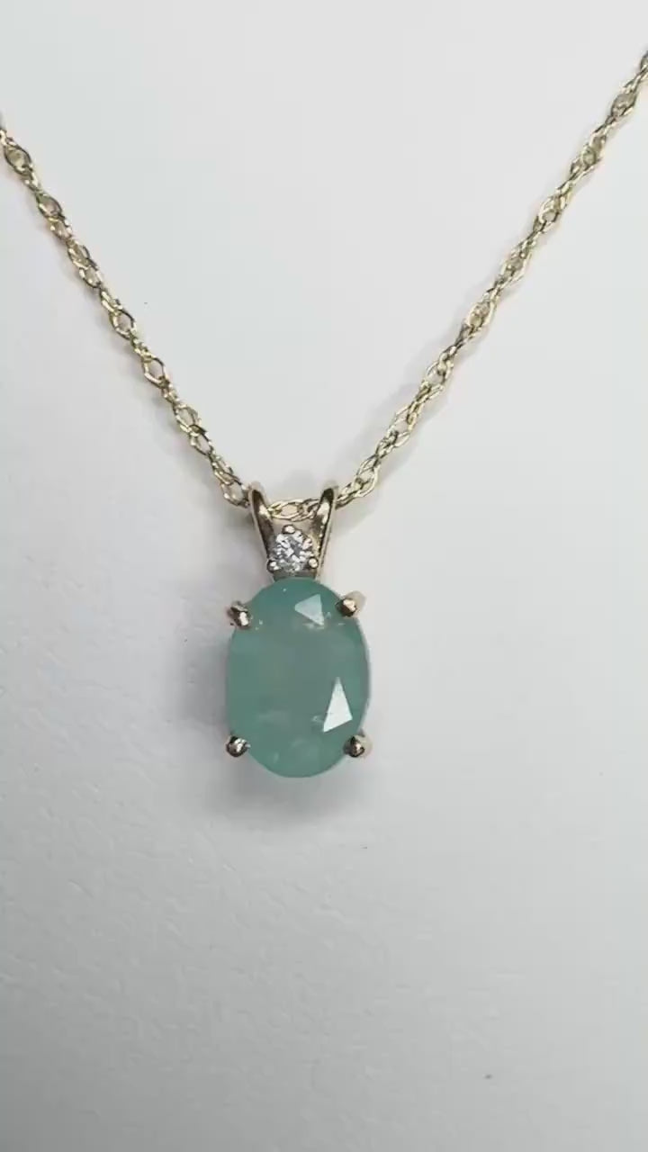 Grandidierite and Diamond Solitaire Pendant Necklace in Solid 14k Gold 18"