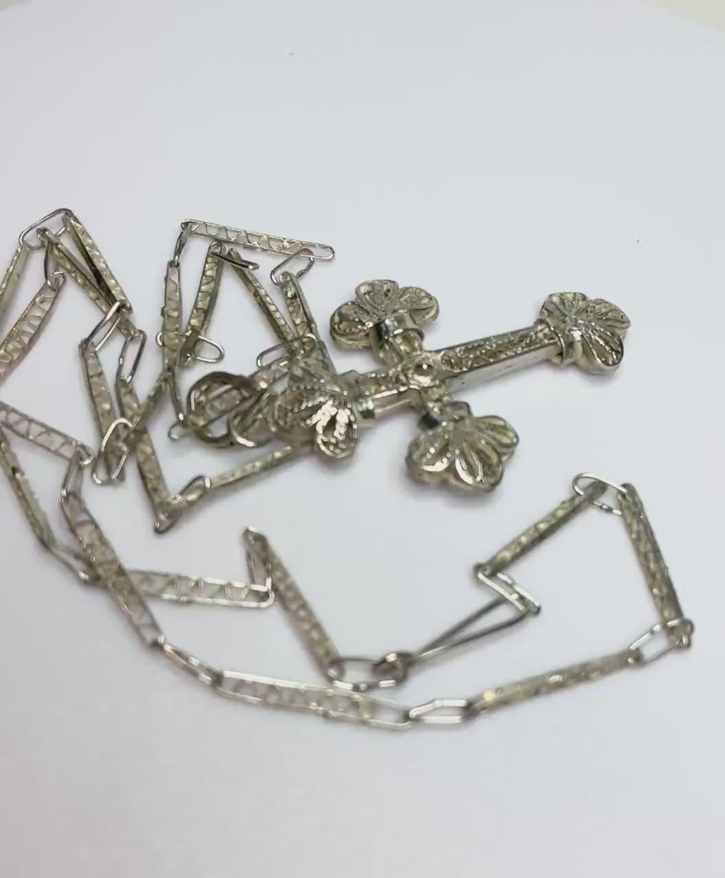 Antique Filigree Handmade Sterling Silver Cross pendant and necklace