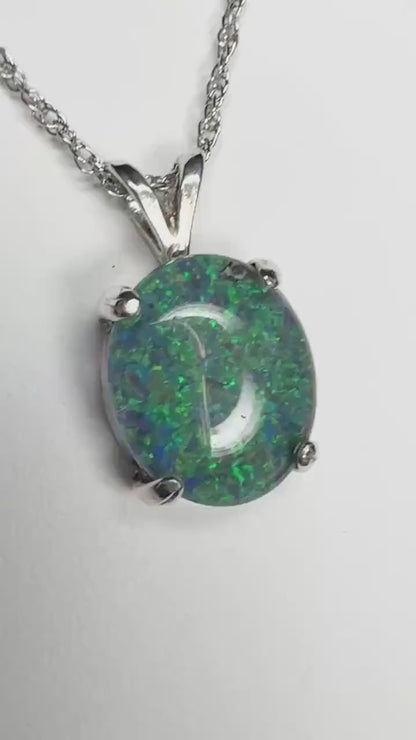 Australian Opal Triplet Solitaire Pendant Necklace in Sterling Silver 18"