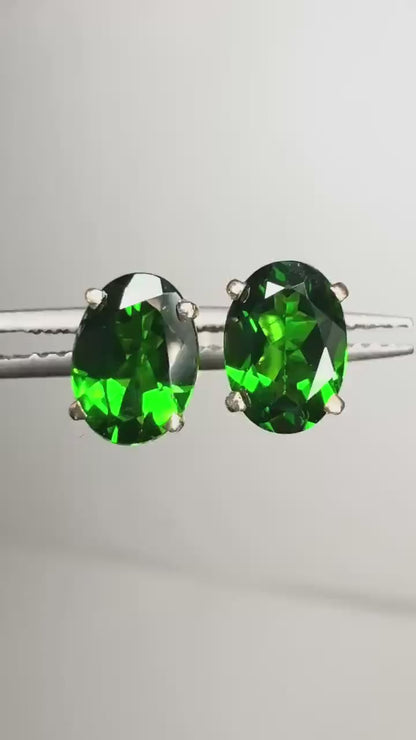 Chrome Diopside Oval Stud Earrings Solid 14k Gold 5x7mm ovals