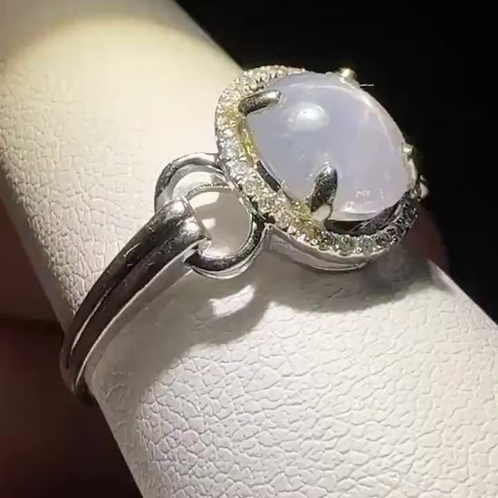 White Star Sapphire and Diamond Halo Ring Solid 14k White Gold size 9.25