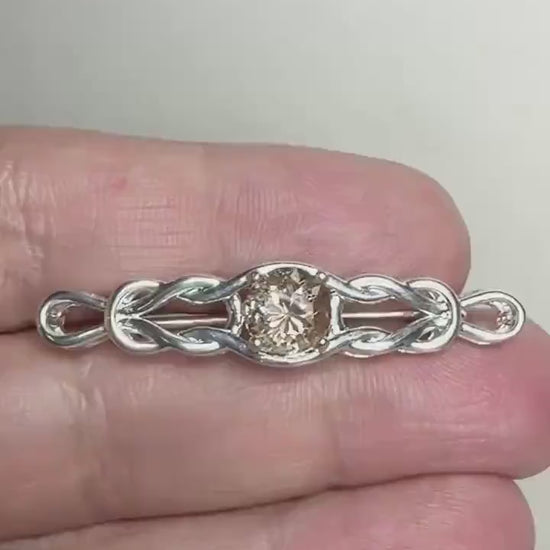Oregon Sunstone Celtic Style Knot Bar Brooch in Solid Sterling Silver