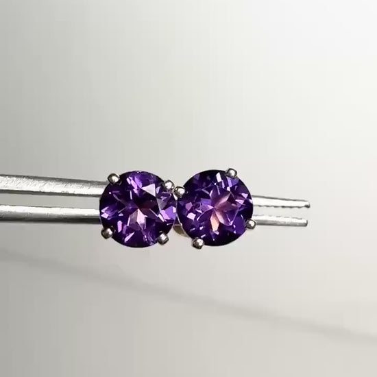 Amethyst Solitaire Stud Earrings Solid 14k Gold 5mm