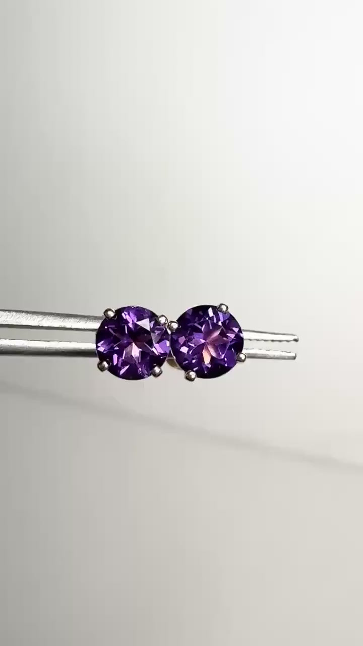 Amethyst Solitaire Stud Earrings Solid 14k Gold 5mm