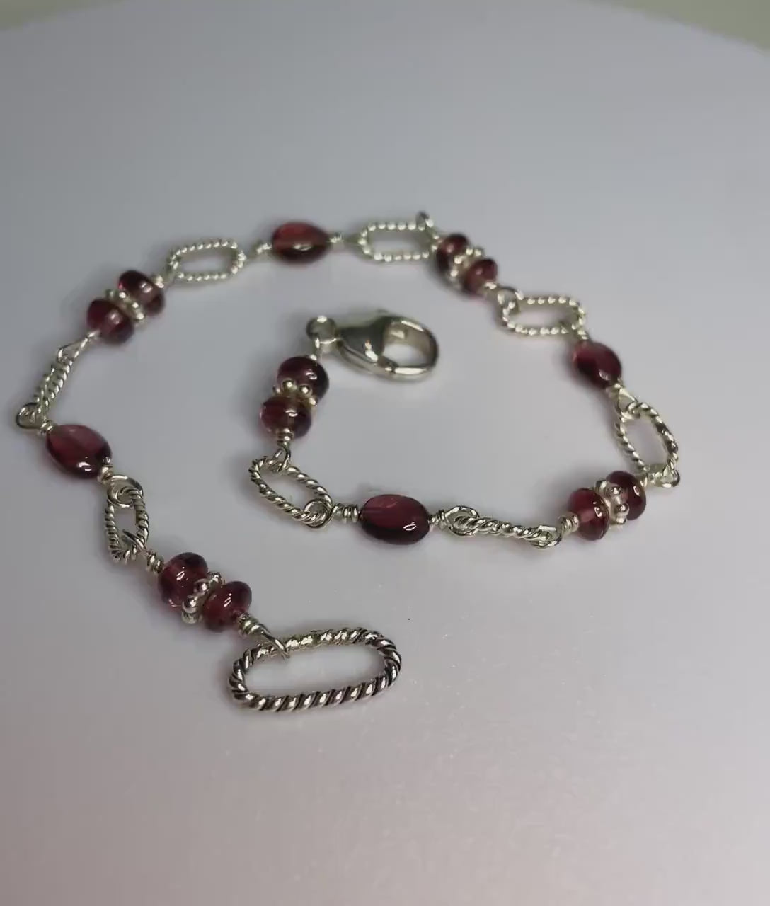 Malawi Rhodolite Garnet Sterling Silver beaded bracelet